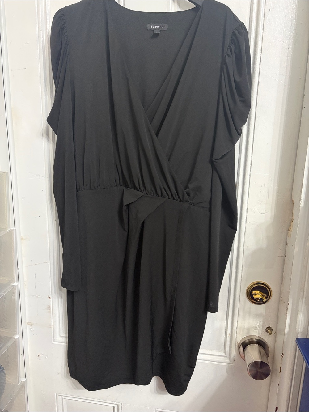 Express Black Wrap Midi Dress with Surplice Neckline